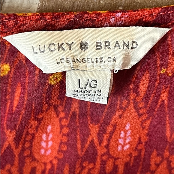 Lucky Brand Top Women’s Red Boho Print Flutter Sleeve lightweight Summer Large - Picture 3 of 12